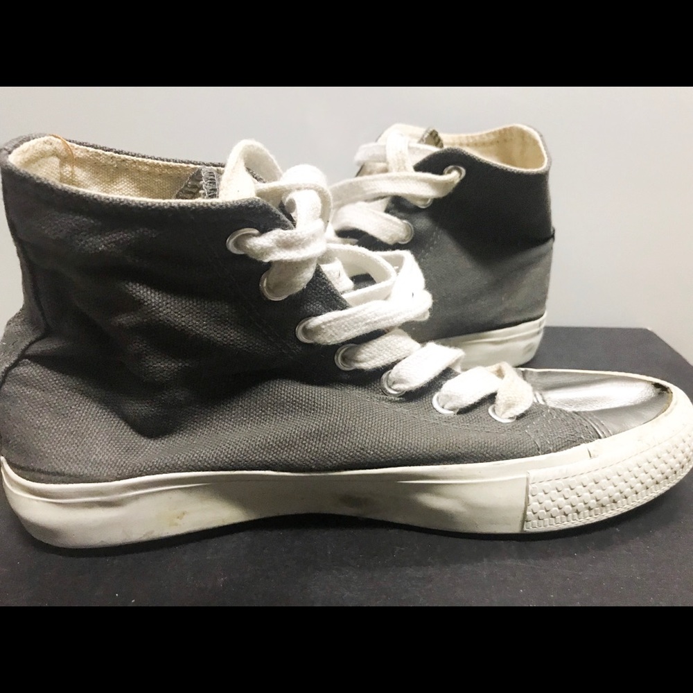 High top grey/metallic tie up everyday shoes